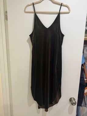Slip Midi Dress in Dark Olive Velvet - Unbranded